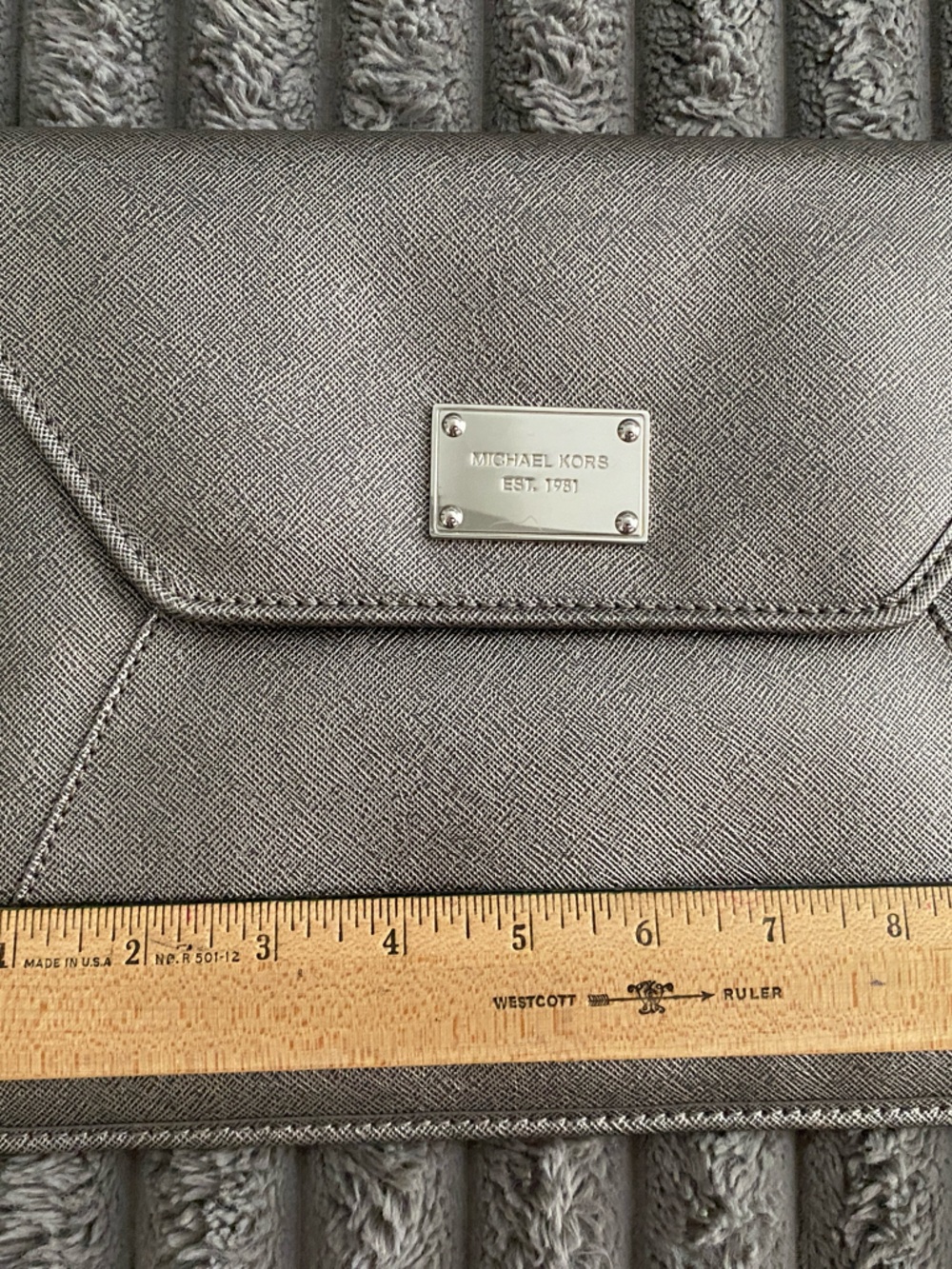 Michael Kors Silver Saffiano Tablet Sleeve with Logo Plate